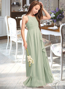 Janiyah A-Line Scoop Neck Floor-Length Chiffon Junior Bridesmaid Dress With Cascading Ruffles XXCP0013318