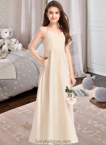 Tatiana A-Line V-neck Floor-Length Satin Junior Bridesmaid Dress With Pockets XXCP0013319