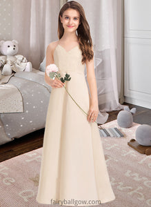 Tatiana A-Line V-neck Floor-Length Satin Junior Bridesmaid Dress With Pockets XXCP0013319