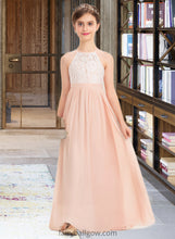 Load image into Gallery viewer, Gabriela A-Line Scoop Neck Floor-Length Chiffon Lace Junior Bridesmaid Dress XXCP0013321