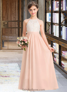 Gabriela A-Line Scoop Neck Floor-Length Chiffon Lace Junior Bridesmaid Dress XXCP0013321