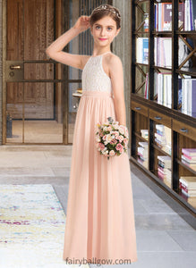 Gabriela A-Line Scoop Neck Floor-Length Chiffon Lace Junior Bridesmaid Dress XXCP0013321