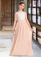 Load image into Gallery viewer, Gabriela A-Line Scoop Neck Floor-Length Chiffon Lace Junior Bridesmaid Dress XXCP0013321