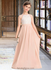 Gabriela A-Line Scoop Neck Floor-Length Chiffon Lace Junior Bridesmaid Dress XXCP0013321