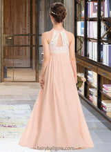 Load image into Gallery viewer, Gabriela A-Line Scoop Neck Floor-Length Chiffon Lace Junior Bridesmaid Dress XXCP0013321