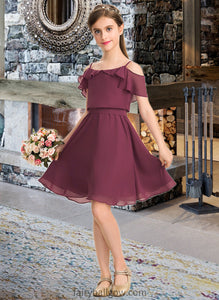 Jadyn A-Line Off-the-Shoulder Knee-Length Chiffon Junior Bridesmaid Dress With Bow(s) Cascading Ruffles XXCP0013322