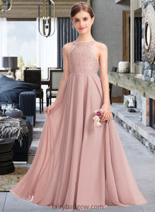 Donna A-Line Scoop Neck Floor-Length Chiffon Lace Junior Bridesmaid Dress XXCP0013324