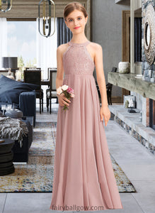 Donna A-Line Scoop Neck Floor-Length Chiffon Lace Junior Bridesmaid Dress XXCP0013324