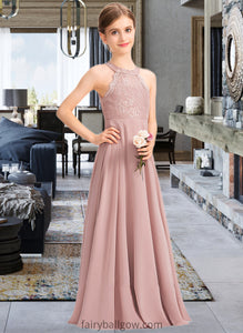 Donna A-Line Scoop Neck Floor-Length Chiffon Lace Junior Bridesmaid Dress XXCP0013324