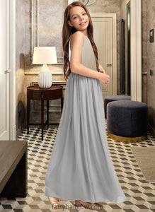 Fiona A-Line Scoop Neck Floor-Length Chiffon Junior Bridesmaid Dress With Ruffle XXCP0013325