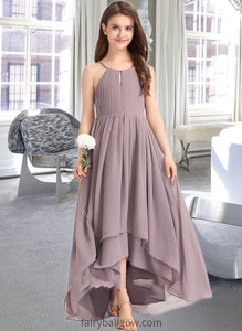 Madeline A-Line Scoop Neck Asymmetrical Chiffon Junior Bridesmaid Dress With Ruffle Bow(s) XXCP0013326