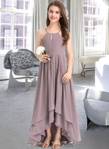 Madeline A-Line Scoop Neck Asymmetrical Chiffon Junior Bridesmaid Dress With Ruffle Bow(s) XXCP0013326