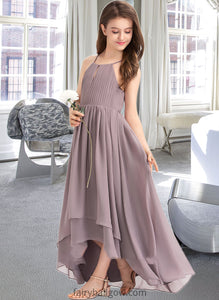 Madeline A-Line Scoop Neck Asymmetrical Chiffon Junior Bridesmaid Dress With Ruffle Bow(s) XXCP0013326