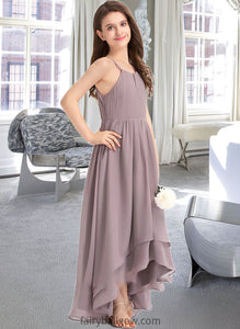 Madeline A-Line Scoop Neck Asymmetrical Chiffon Junior Bridesmaid Dress With Ruffle Bow(s) XXCP0013326