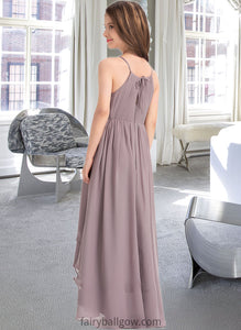 Madeline A-Line Scoop Neck Asymmetrical Chiffon Junior Bridesmaid Dress With Ruffle Bow(s) XXCP0013326