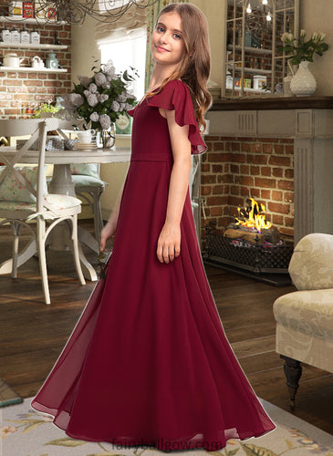 Ayla A-Line V-neck Floor-Length Chiffon Junior Bridesmaid Dress With Cascading Ruffles XXCP0013327