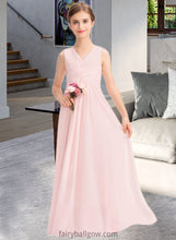 Load image into Gallery viewer, Liberty A-Line V-neck Floor-Length Chiffon Junior Bridesmaid Dress With Ruffle XXCP0013328