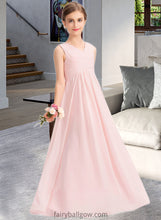 Load image into Gallery viewer, Liberty A-Line V-neck Floor-Length Chiffon Junior Bridesmaid Dress With Ruffle XXCP0013328