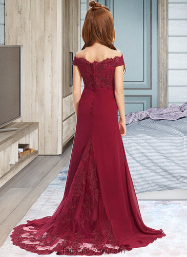 Alia Trumpet/Mermaid Off-the-Shoulder Court Train Chiffon Lace Junior Bridesmaid Dress XXCP0013330