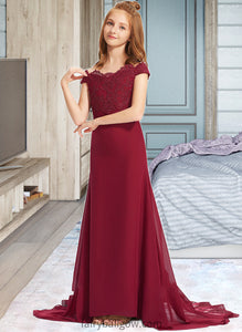 Alia Trumpet/Mermaid Off-the-Shoulder Court Train Chiffon Lace Junior Bridesmaid Dress XXCP0013330