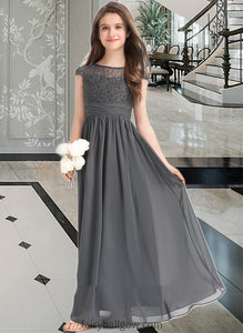 Ashleigh A-Line Scoop Neck Floor-Length Chiffon Lace Junior Bridesmaid Dress With Ruffle XXCP0013331