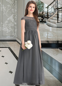 Ashleigh A-Line Scoop Neck Floor-Length Chiffon Lace Junior Bridesmaid Dress With Ruffle XXCP0013331