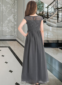 Ashleigh A-Line Scoop Neck Floor-Length Chiffon Lace Junior Bridesmaid Dress With Ruffle XXCP0013331