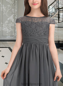 Ashleigh A-Line Scoop Neck Floor-Length Chiffon Lace Junior Bridesmaid Dress With Ruffle XXCP0013331