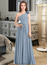 Load image into Gallery viewer, Tamia A-Line One-Shoulder Floor-Length Chiffon Junior Bridesmaid Dress With Ruffle Flower(s) XXCP0013332