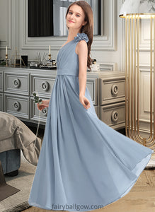 Tamia A-Line One-Shoulder Floor-Length Chiffon Junior Bridesmaid Dress With Ruffle Flower(s) XXCP0013332