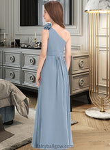 Load image into Gallery viewer, Tamia A-Line One-Shoulder Floor-Length Chiffon Junior Bridesmaid Dress With Ruffle Flower(s) XXCP0013332