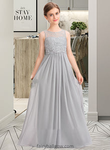 Meredith A-Line Scoop Neck Floor-Length Chiffon Lace Junior Bridesmaid Dress XXCP0013333