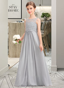 Meredith A-Line Scoop Neck Floor-Length Chiffon Lace Junior Bridesmaid Dress XXCP0013333