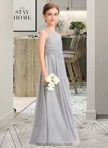 Meredith A-Line Scoop Neck Floor-Length Chiffon Lace Junior Bridesmaid Dress XXCP0013333