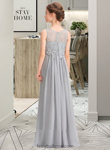 Meredith A-Line Scoop Neck Floor-Length Chiffon Lace Junior Bridesmaid Dress XXCP0013333