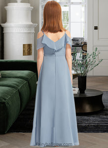 Carolina A-Line Off-the-Shoulder Floor-Length Chiffon Junior Bridesmaid Dress With Ruffles XXCP0013334