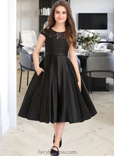 Load image into Gallery viewer, Scarlett A-Line Scoop Neck Knee-Length Satin Lace Junior Bridesmaid Dress With Pockets XXCP0013335