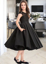 Load image into Gallery viewer, Scarlett A-Line Scoop Neck Knee-Length Satin Lace Junior Bridesmaid Dress With Pockets XXCP0013335