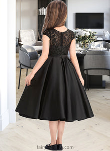 Scarlett A-Line Scoop Neck Knee-Length Satin Lace Junior Bridesmaid Dress With Pockets XXCP0013335