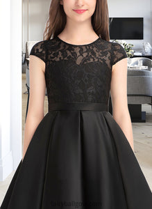 Scarlett A-Line Scoop Neck Knee-Length Satin Lace Junior Bridesmaid Dress With Pockets XXCP0013335