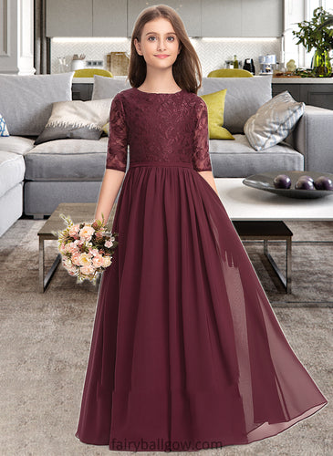 Ashly A-Line Scoop Neck Floor-Length Chiffon Lace Junior Bridesmaid Dress XXCP0013336