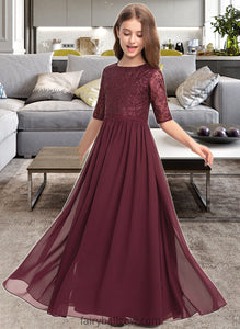 Ashly A-Line Scoop Neck Floor-Length Chiffon Lace Junior Bridesmaid Dress XXCP0013336