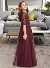 Load image into Gallery viewer, Ashly A-Line Scoop Neck Floor-Length Chiffon Lace Junior Bridesmaid Dress XXCP0013336