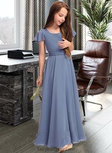 Makayla A-Line Scoop Neck Floor-Length Chiffon Junior Bridesmaid Dress With Bow(s) XXCP0013337