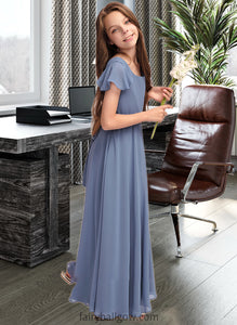 Makayla A-Line Scoop Neck Floor-Length Chiffon Junior Bridesmaid Dress With Bow(s) XXCP0013337