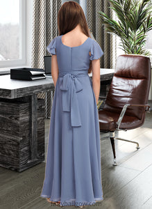 Makayla A-Line Scoop Neck Floor-Length Chiffon Junior Bridesmaid Dress With Bow(s) XXCP0013337