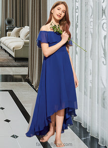 Caroline A-Line Off-the-Shoulder Asymmetrical Chiffon Junior Bridesmaid Dress With Cascading Ruffles XXCP0013338