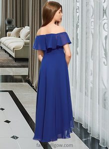 Caroline A-Line Off-the-Shoulder Asymmetrical Chiffon Junior Bridesmaid Dress With Cascading Ruffles XXCP0013338