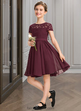 Load image into Gallery viewer, Veronica A-Line Scoop Neck Knee-Length Chiffon Lace Junior Bridesmaid Dress With Bow(s) XXCP0013339