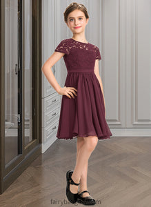 Veronica A-Line Scoop Neck Knee-Length Chiffon Lace Junior Bridesmaid Dress With Bow(s) XXCP0013339